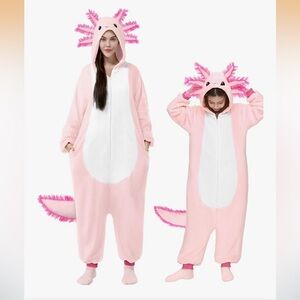 Pink Axolotl Onesie Kigurumi with Hood size M